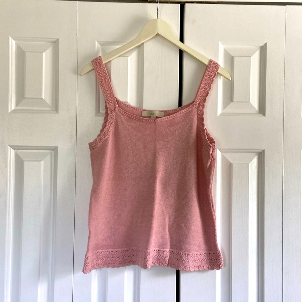 Light pink, delicate, crocheted like top from The Loft